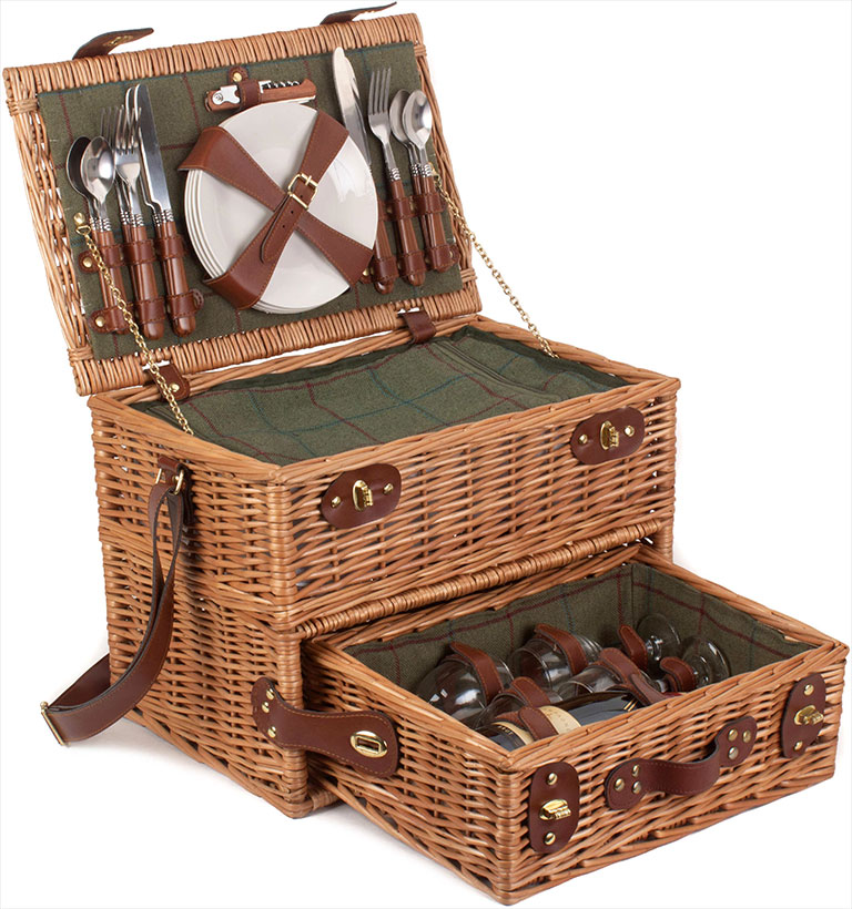 4 Person Green Tweed Drawer Basket - Empty