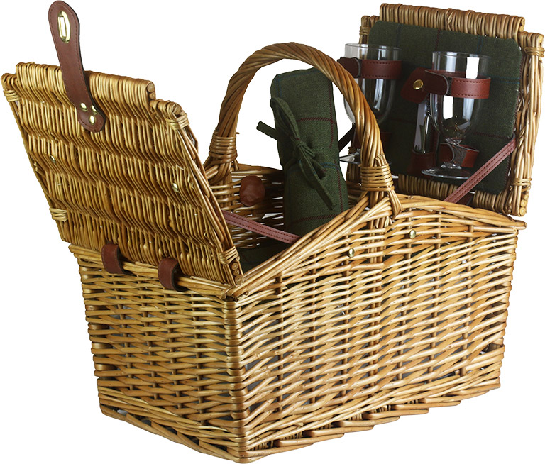 2 Person Green Tweed Double Lidded Hamper - Empty